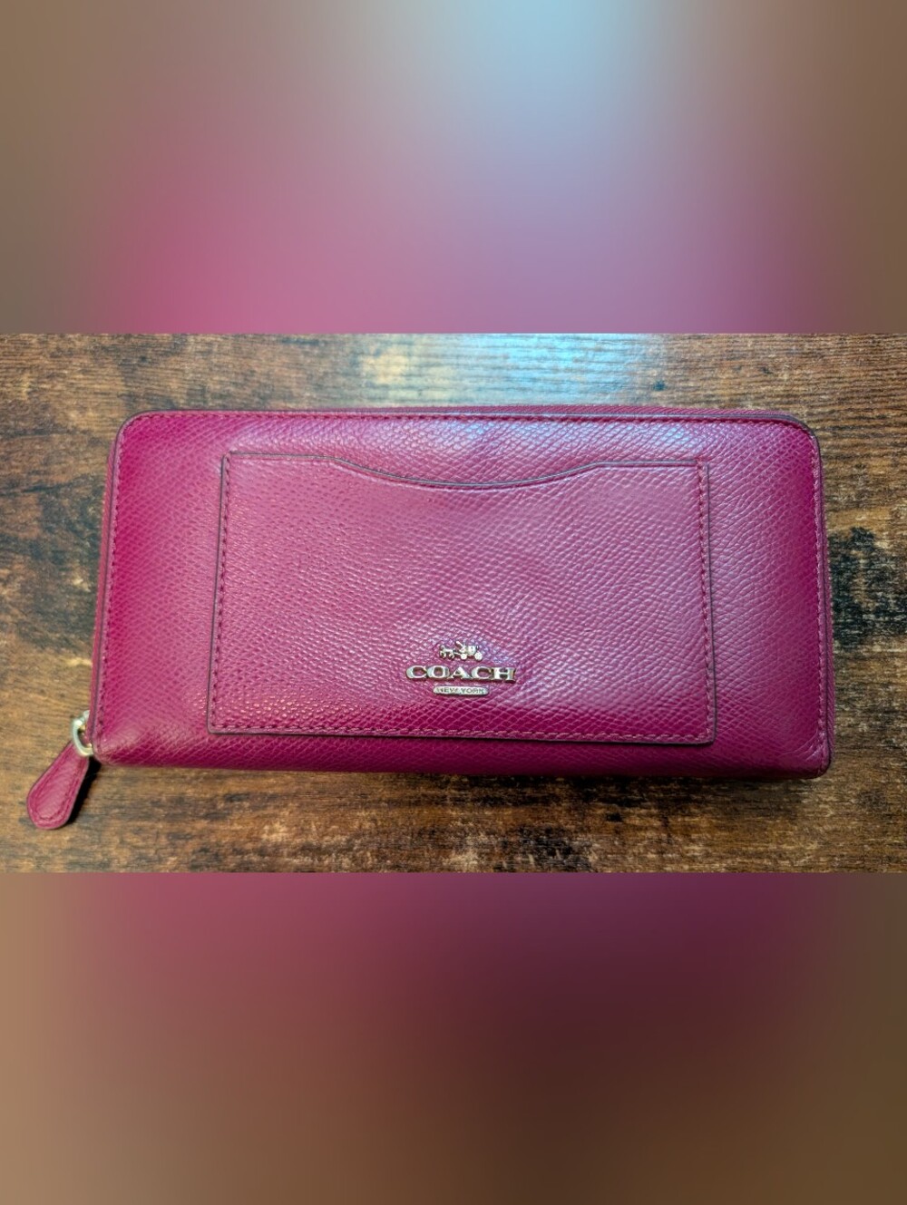 Coach Accordion Zip Wallet Fuchsia Cross Grain Leather